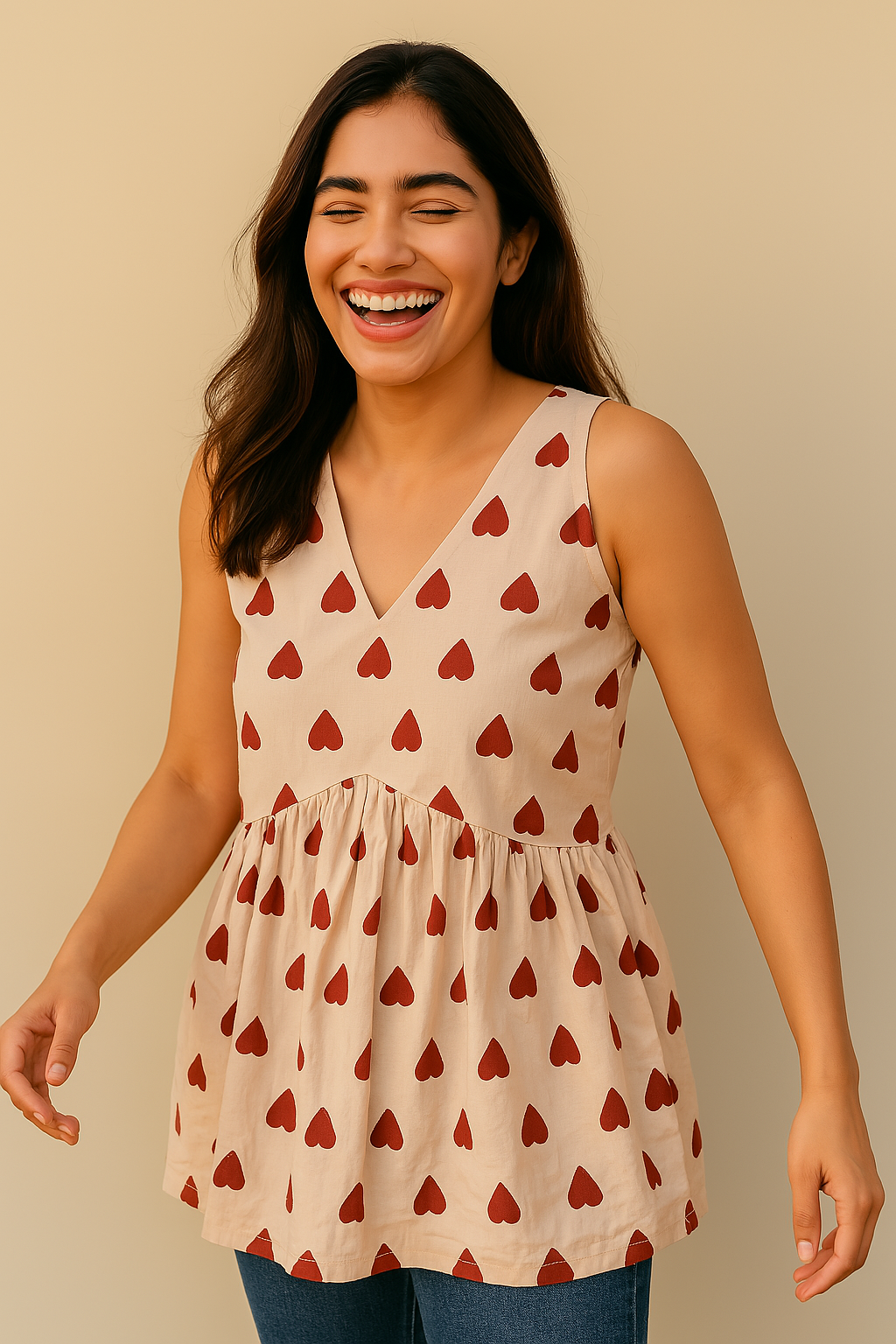 Sleeveless Peplum Top – Floral Printed Cotton