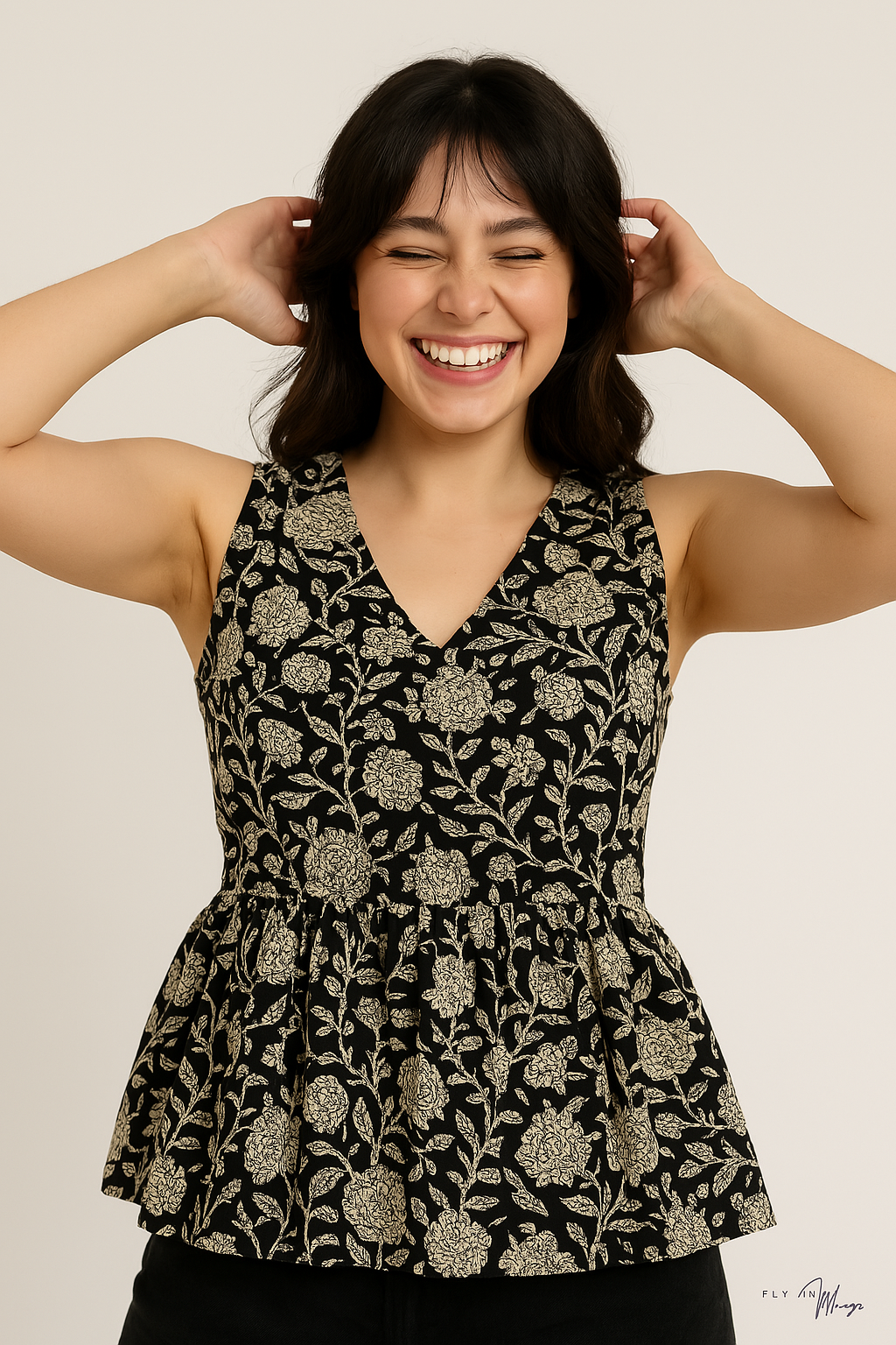 Sleeveless Peplum Top – Floral Printed Cotton