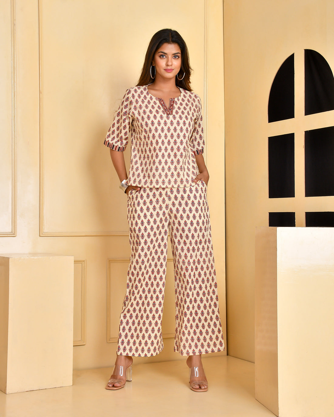 Beige Abstract Co-ord Set