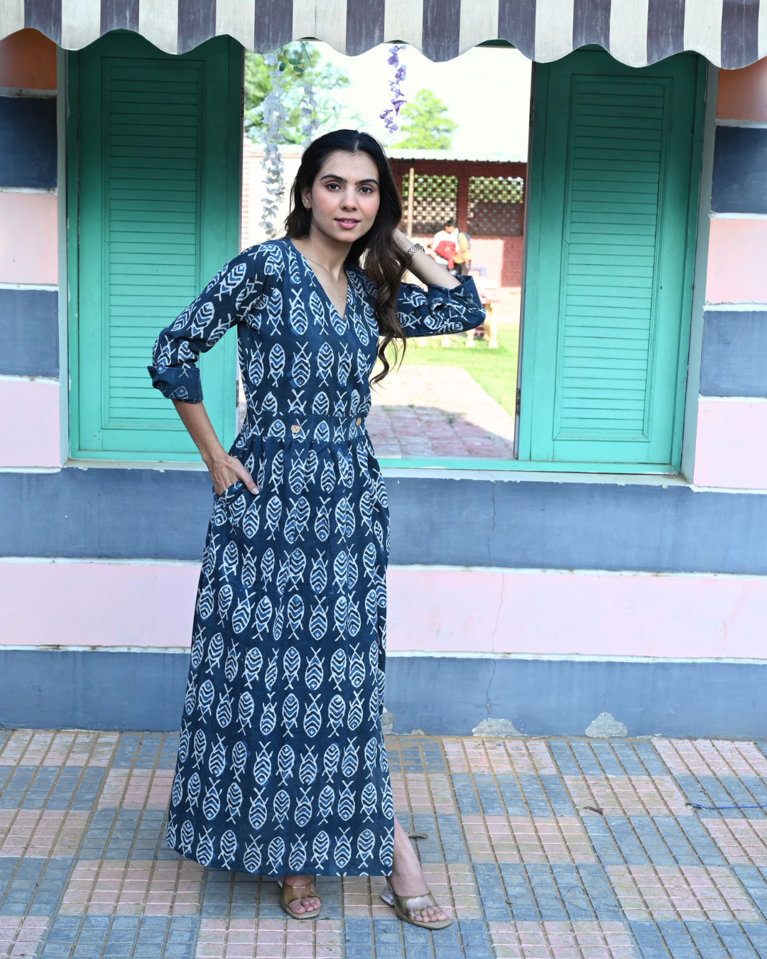Indigo Angrakha Long Dress
