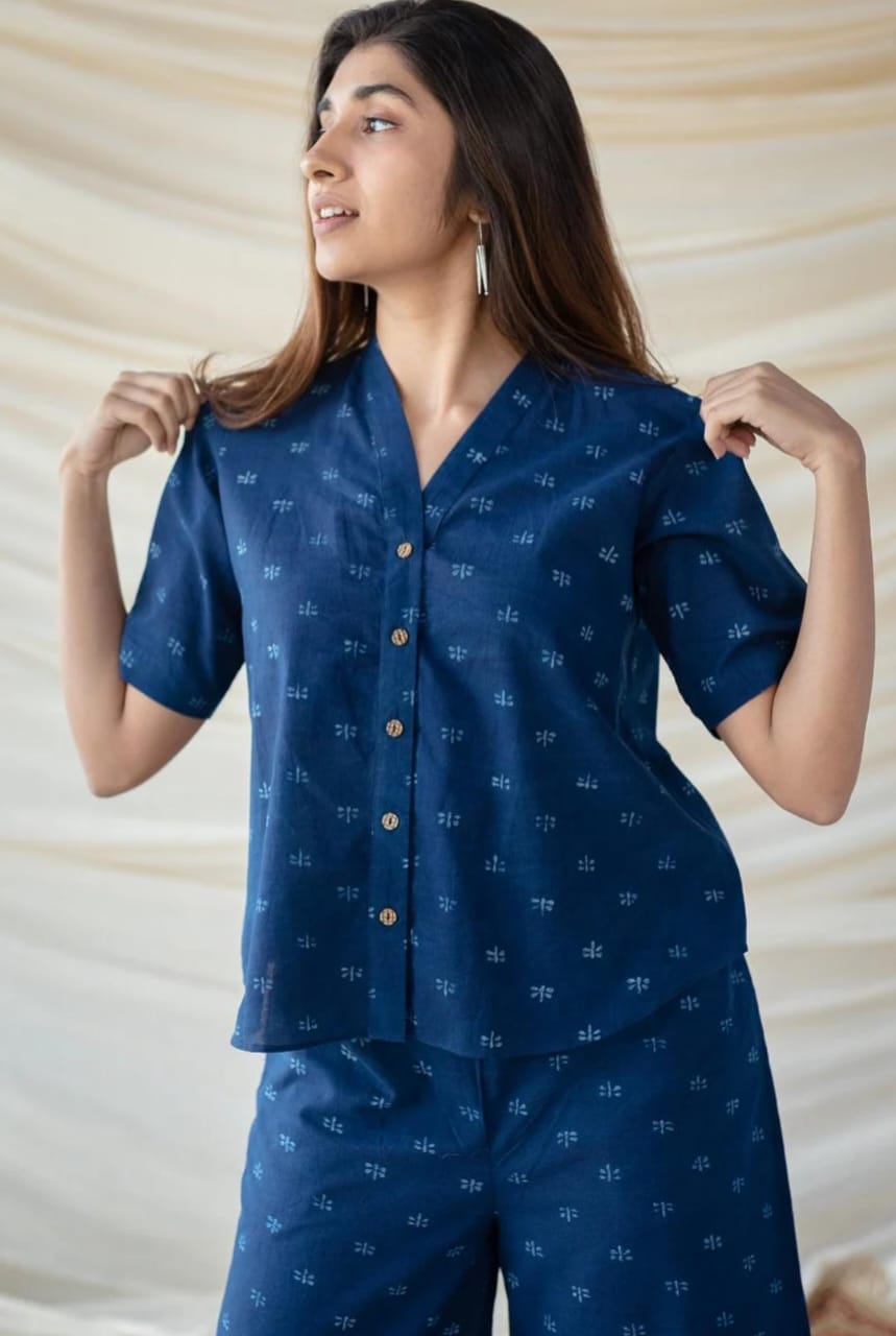 Indigo Blue Cotton Slub Cord-set