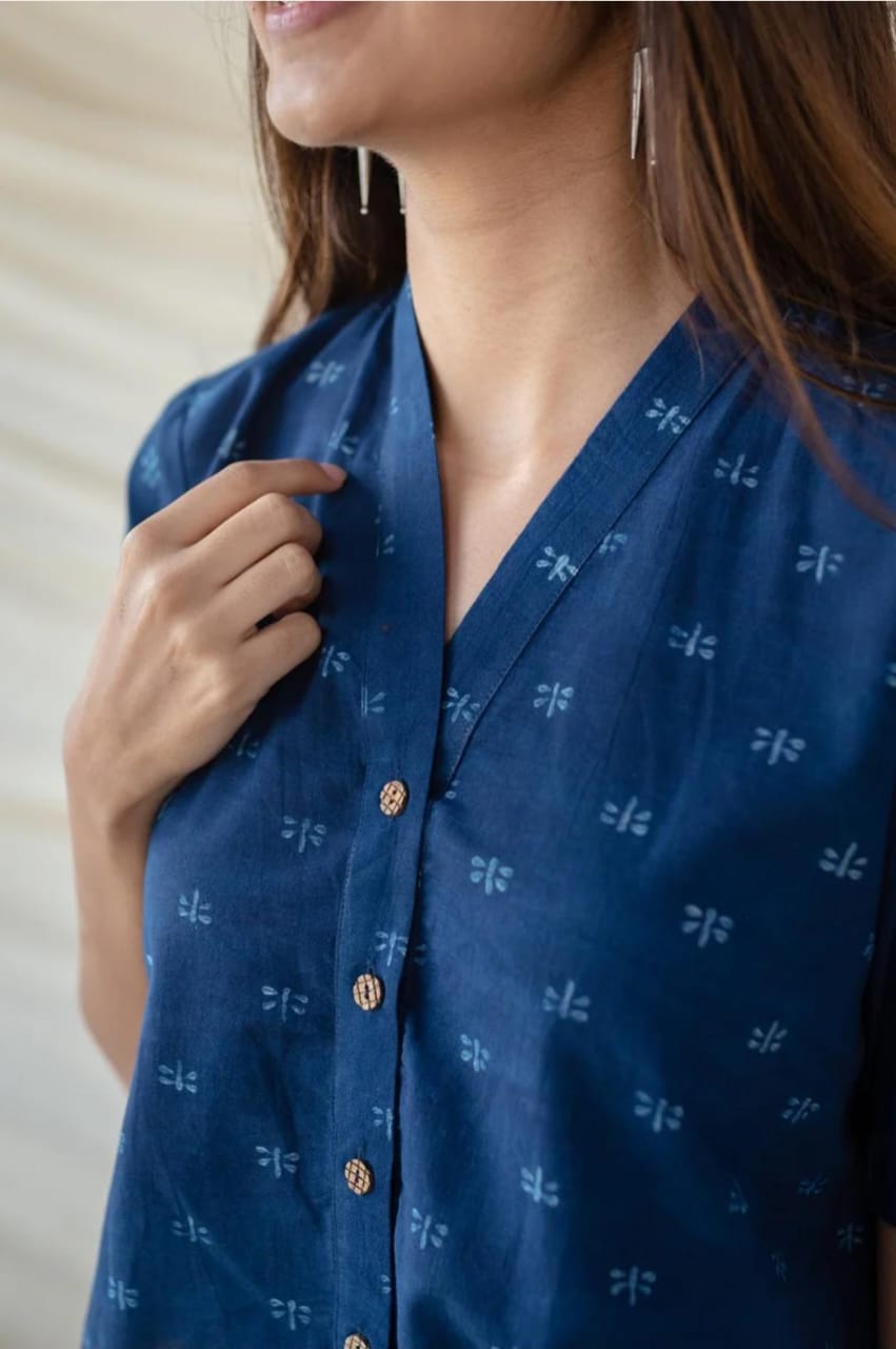 Indigo Blue Cotton Slub Cord-set