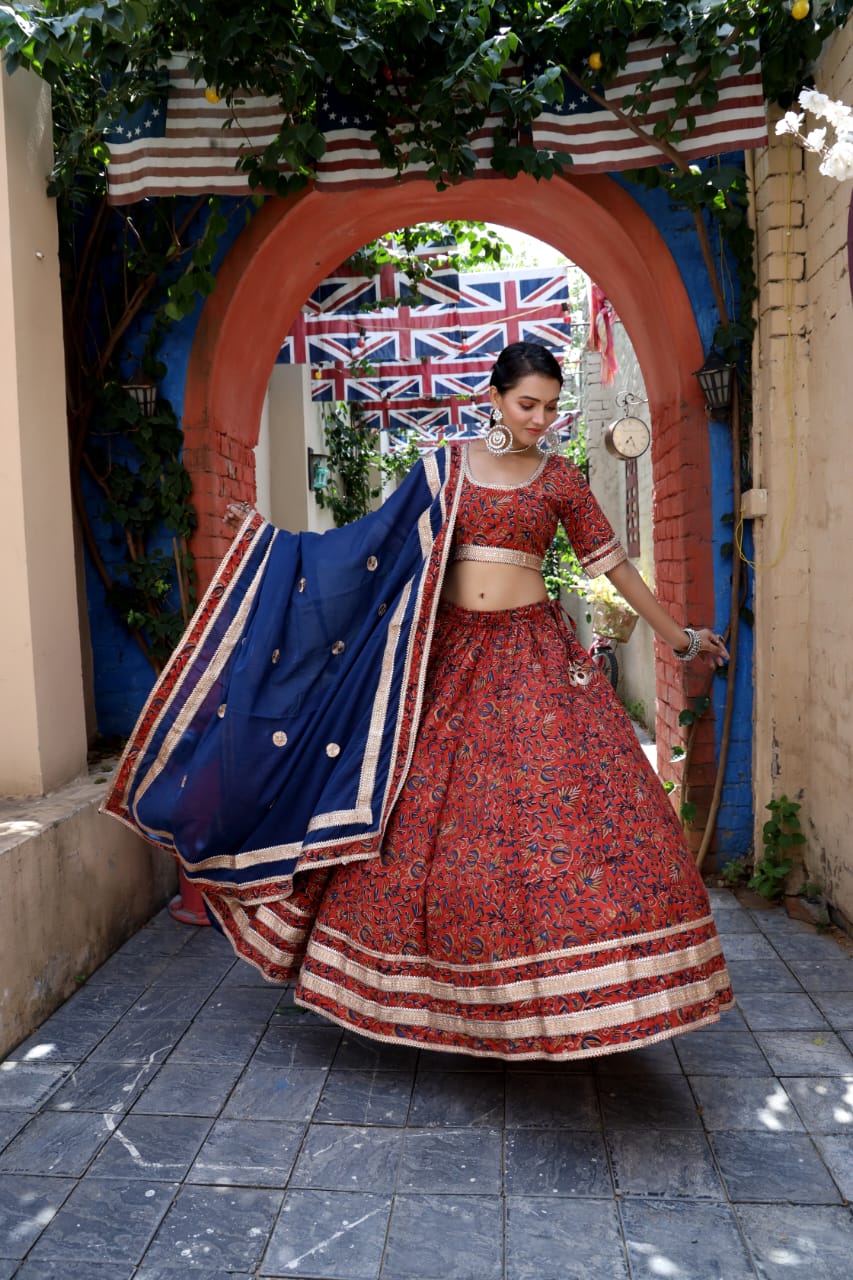 Hand Block Print Top & Skirt With Pure Cotton Dupatta