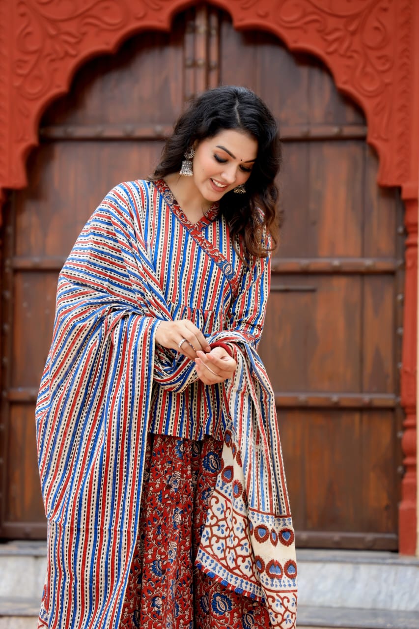 Hand Block Print Top & Skirt With Pure Cotton Dupatta