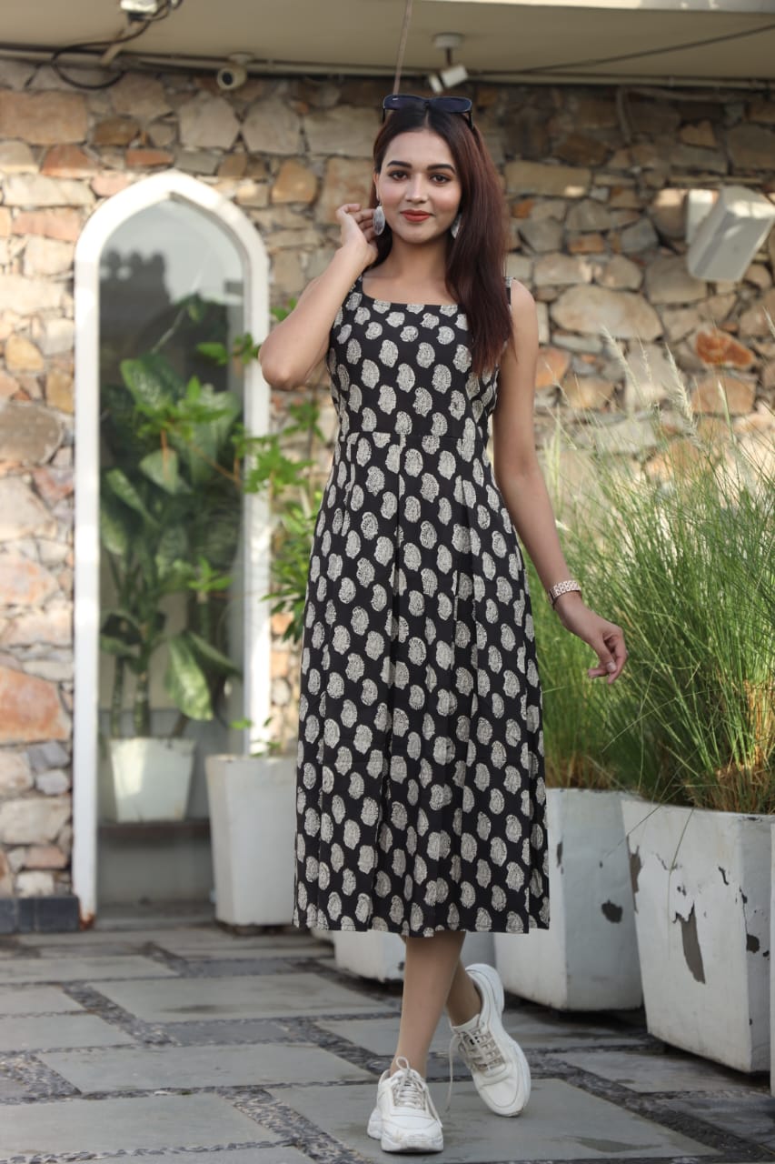 Black Block Printed Midi