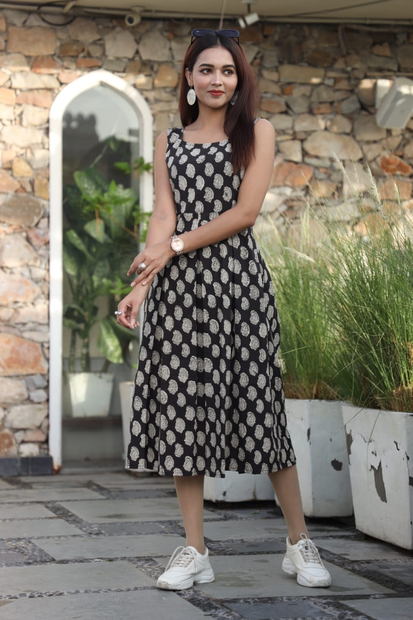 Black Block Printed Midi
