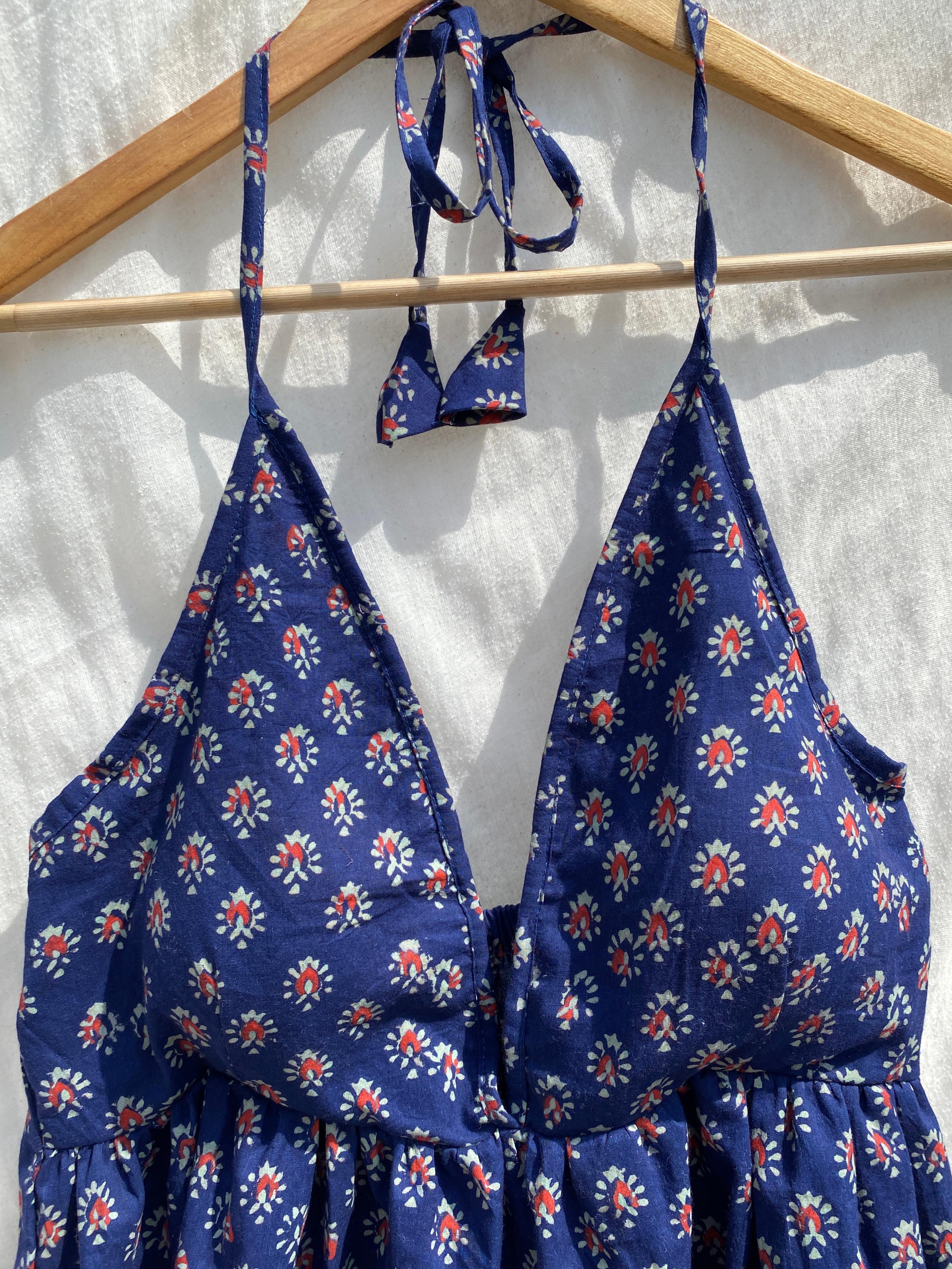 Block Print Blue Strappy Top
