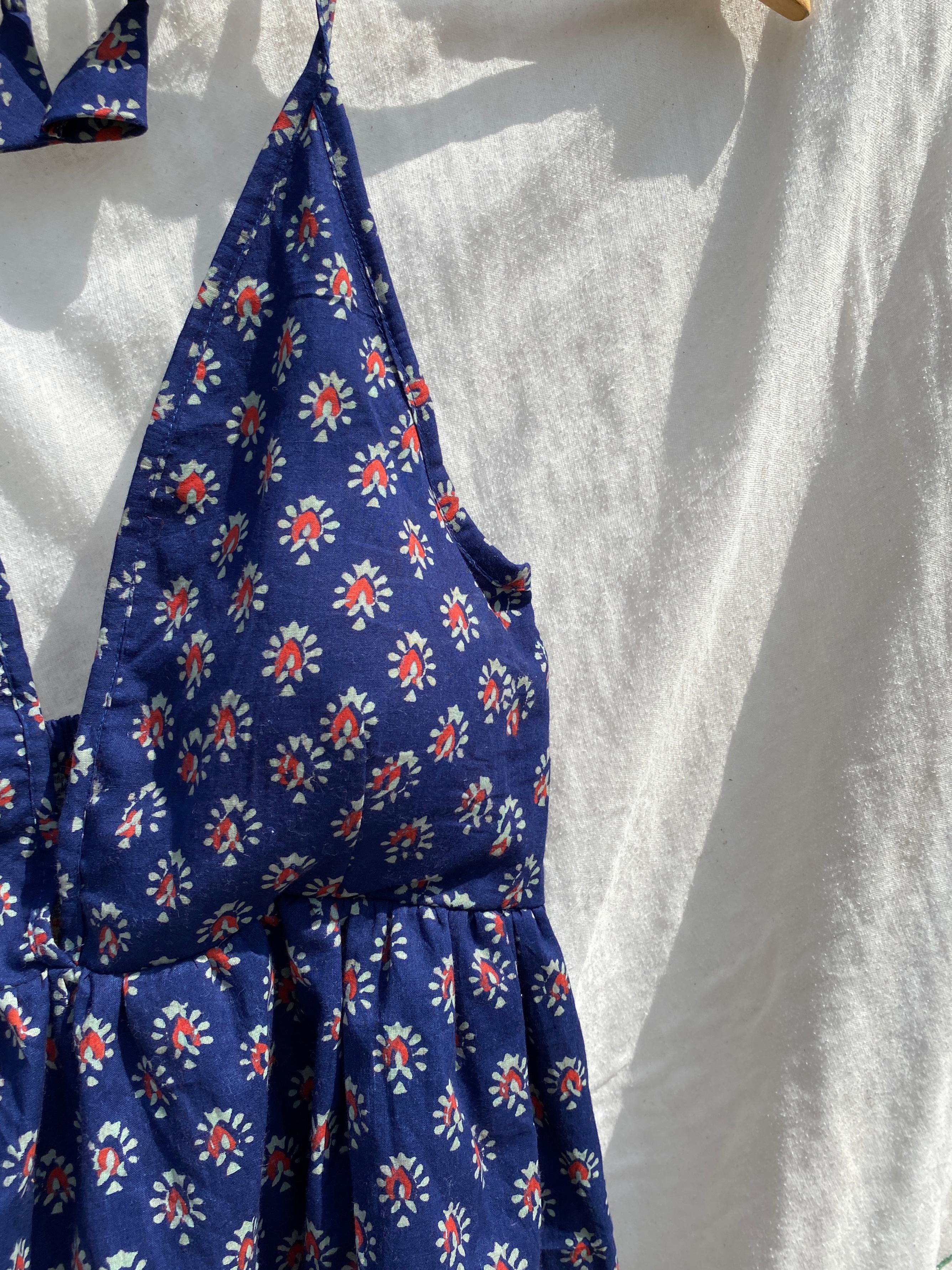 Block Print Blue Strappy Top