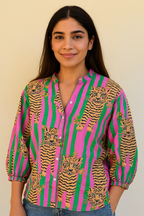 Bold Bloom Striped Cotton Shirt