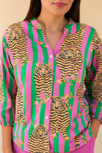 Bold Bloom Striped Cotton Shirt