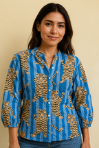 Bold Bloom Striped Cotton Shirt