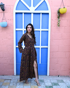 Brown Angrakha Long Dress