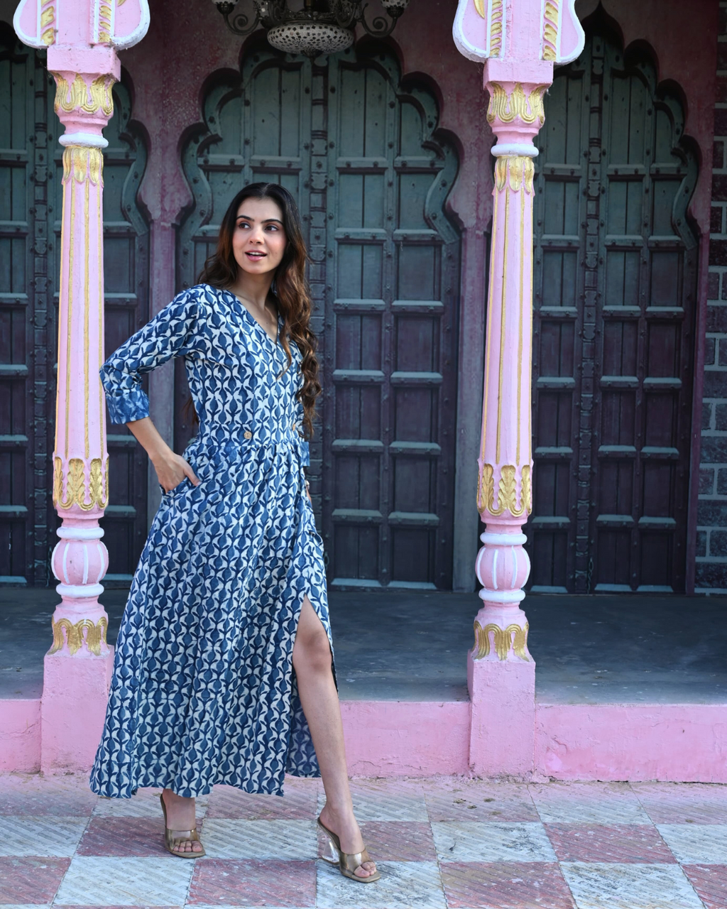 Indigo Angrakha Long Dress