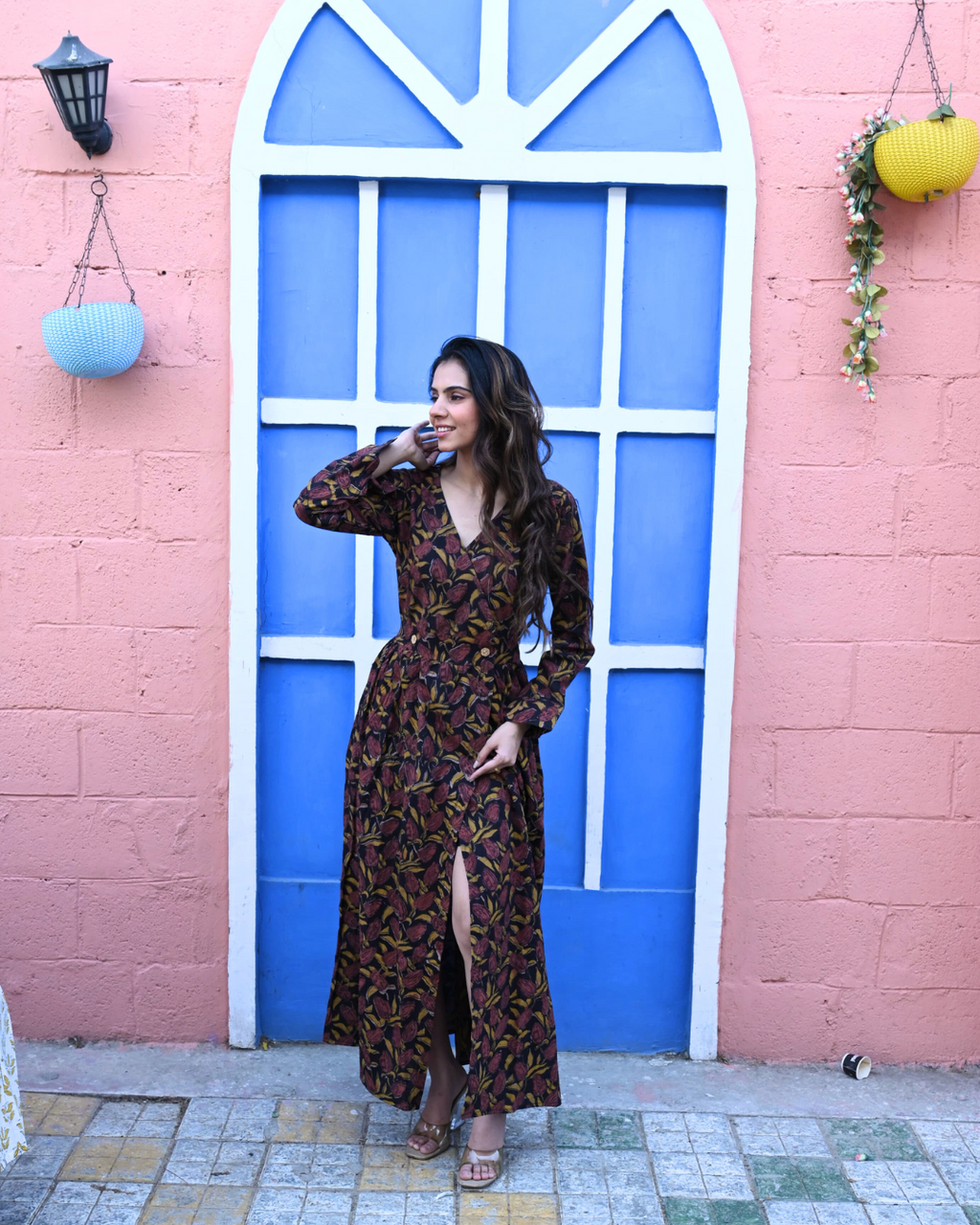 Brown Angrakha Long Dress
