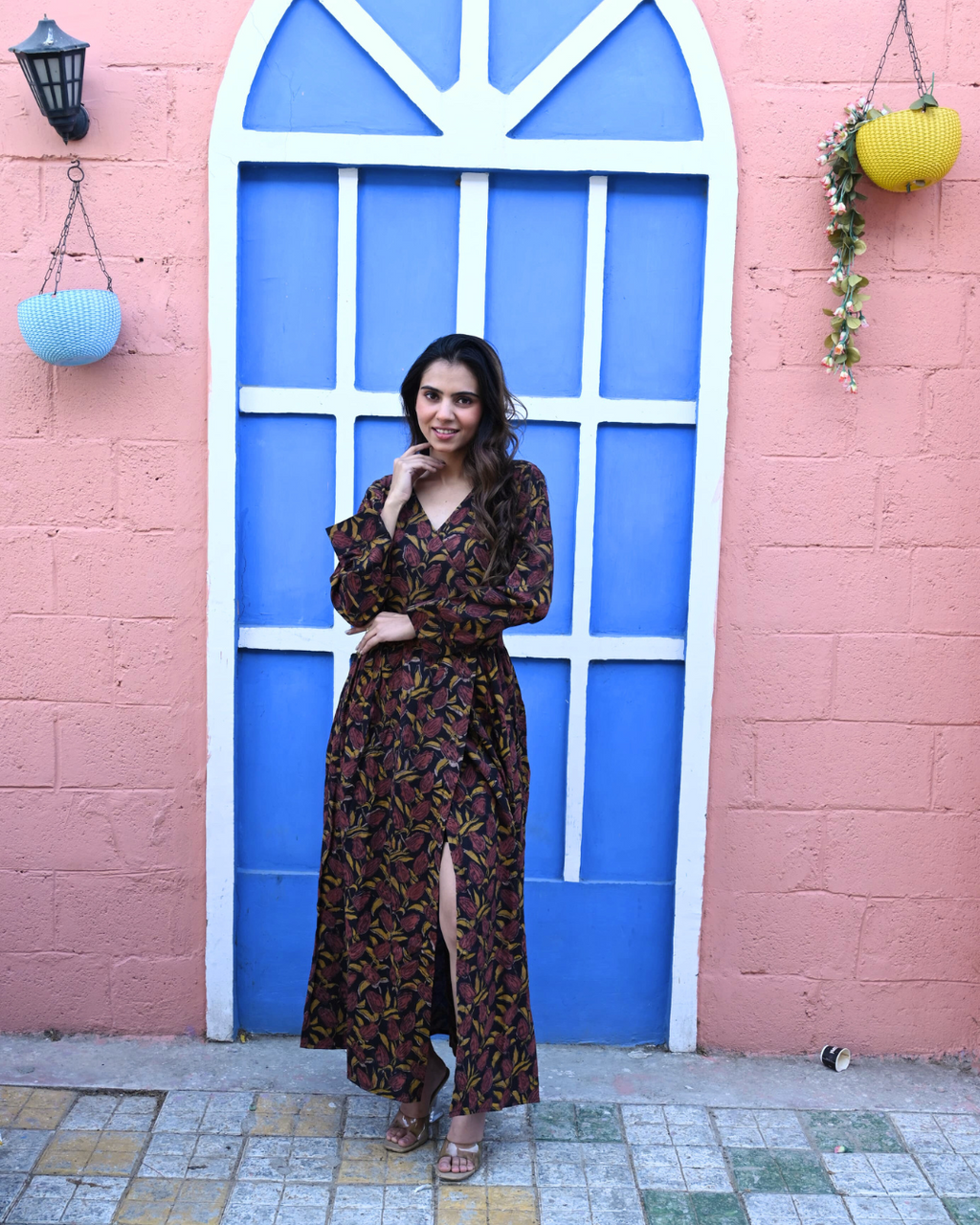 Brown Angrakha Long Dress
