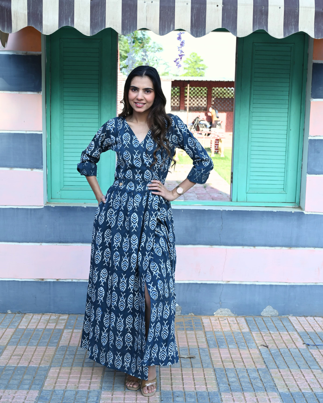 Indigo Angrakha Long Dress