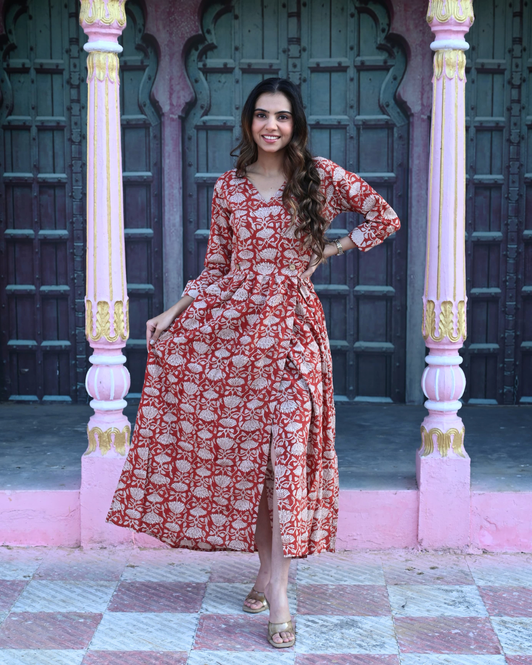 Red Angrakha Long Dress