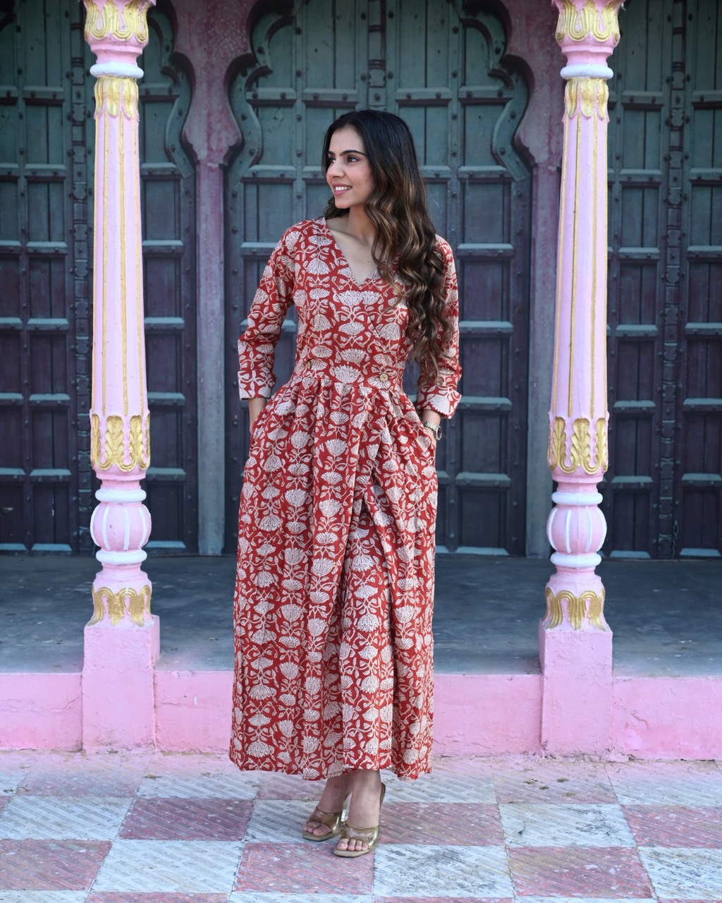 Red Angrakha Long Dress