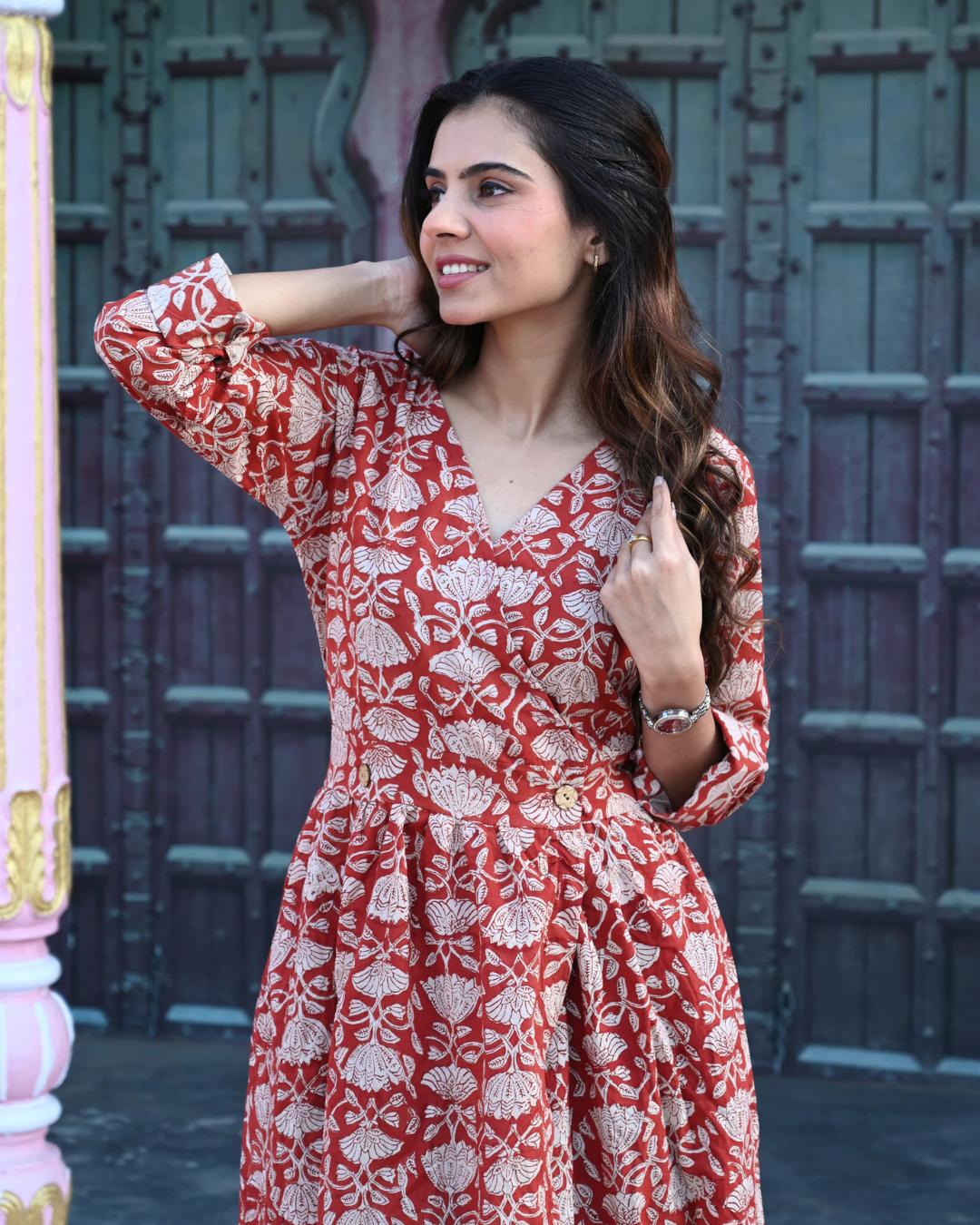 Red Angrakha Long Dress