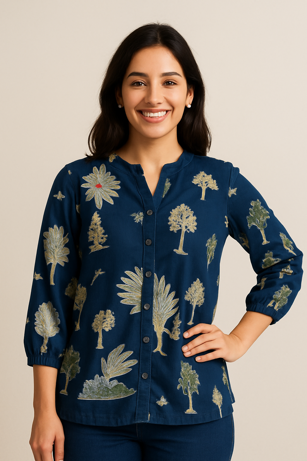 Bold Bloom Striped Cotton Shirt