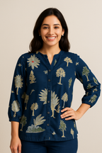 Bold Bloom Striped Cotton Shirt