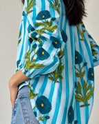 Bold Bloom Striped Cotton Shirt - White Pink