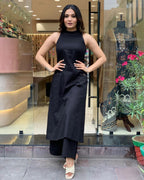Sleeveless Cotton Work Kurti with Palazzo
