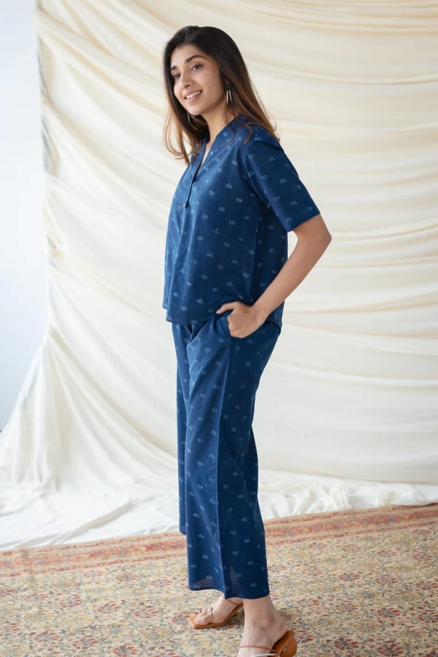 Indigo Blue Cotton Slub Cord-set