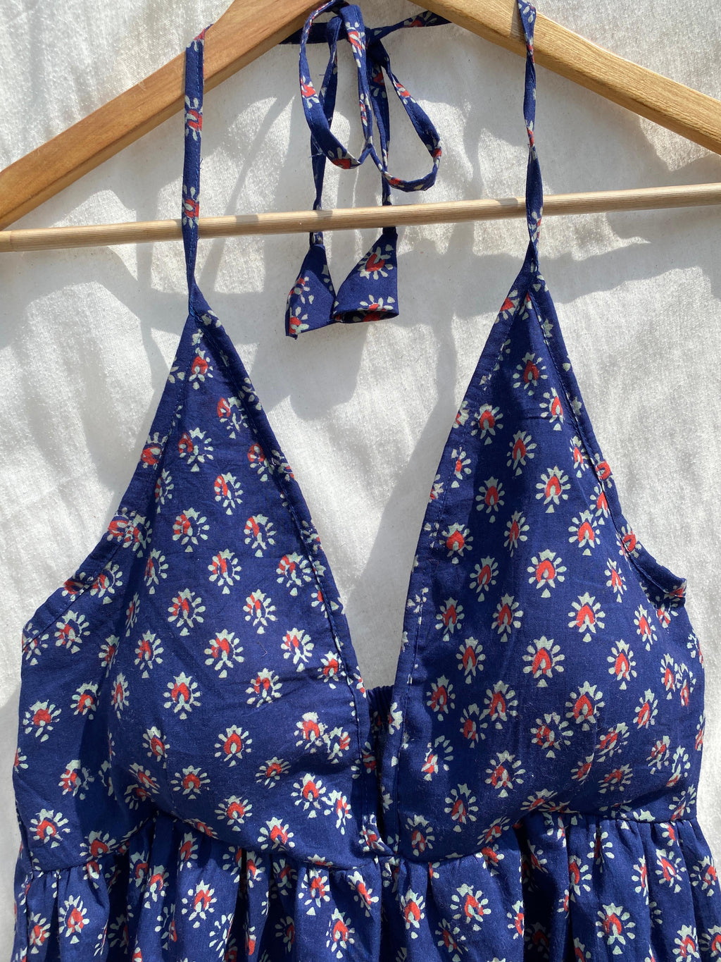 Block Print Blue Strappy Top