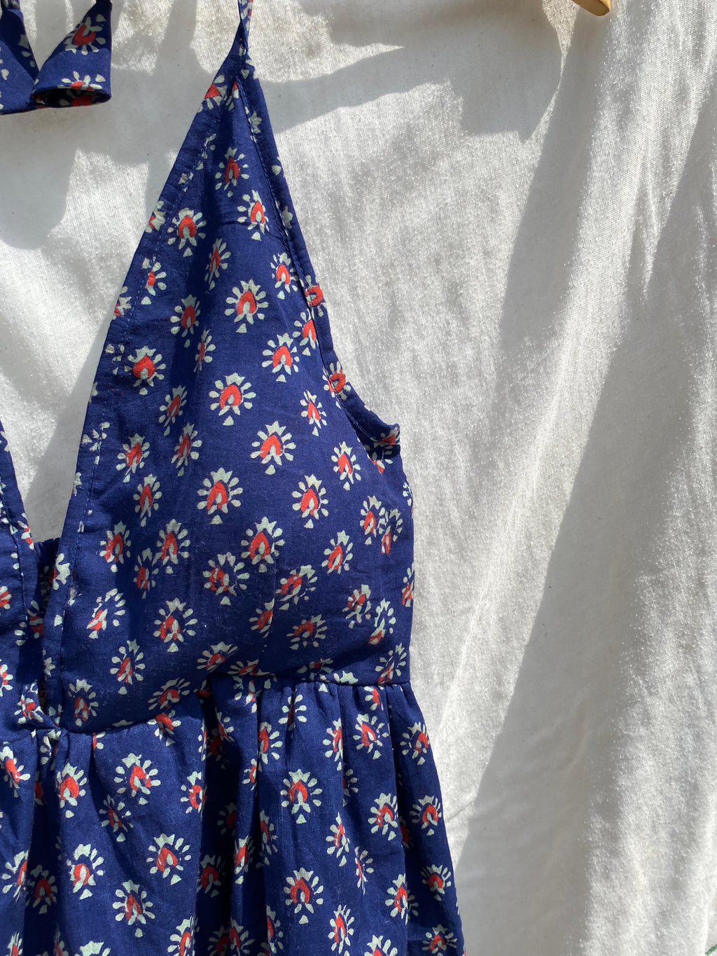 Block Print Blue Strappy Top