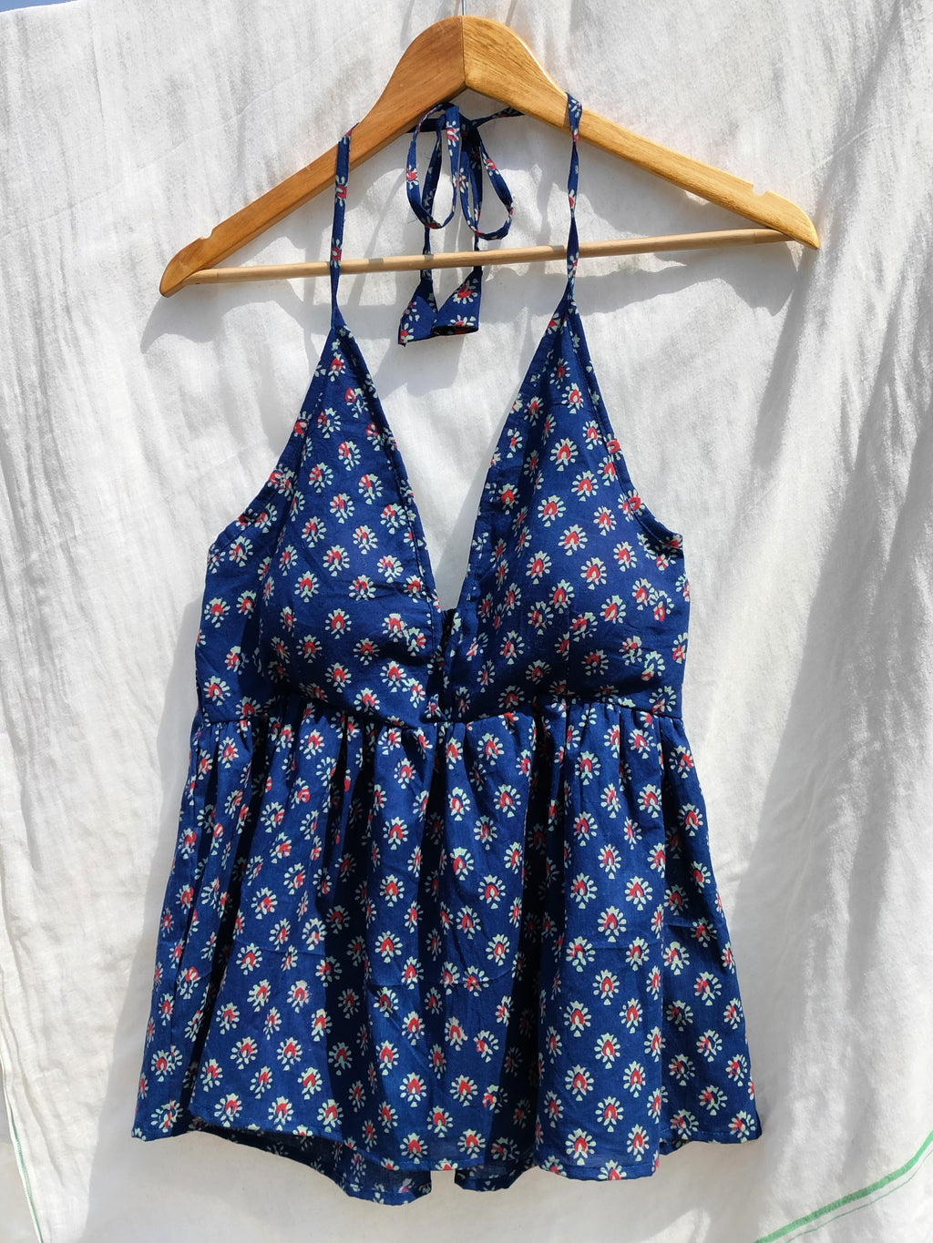 Block Print Blue Strappy Top