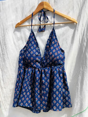 Block Print Blue Strappy Top