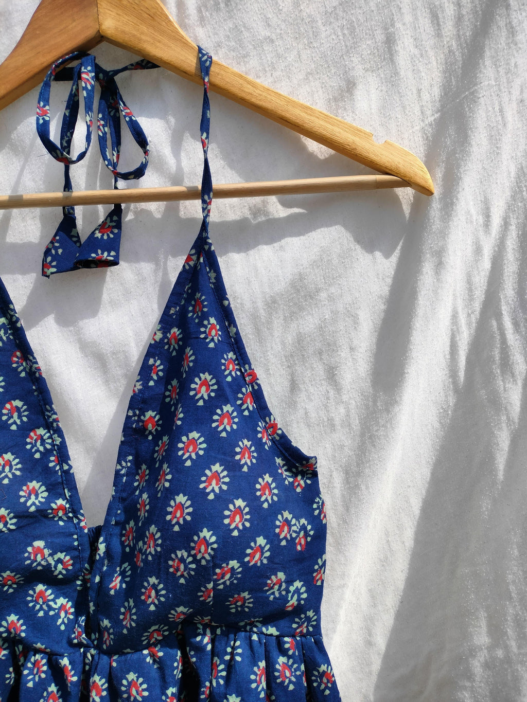 Block Print Blue Strappy Top