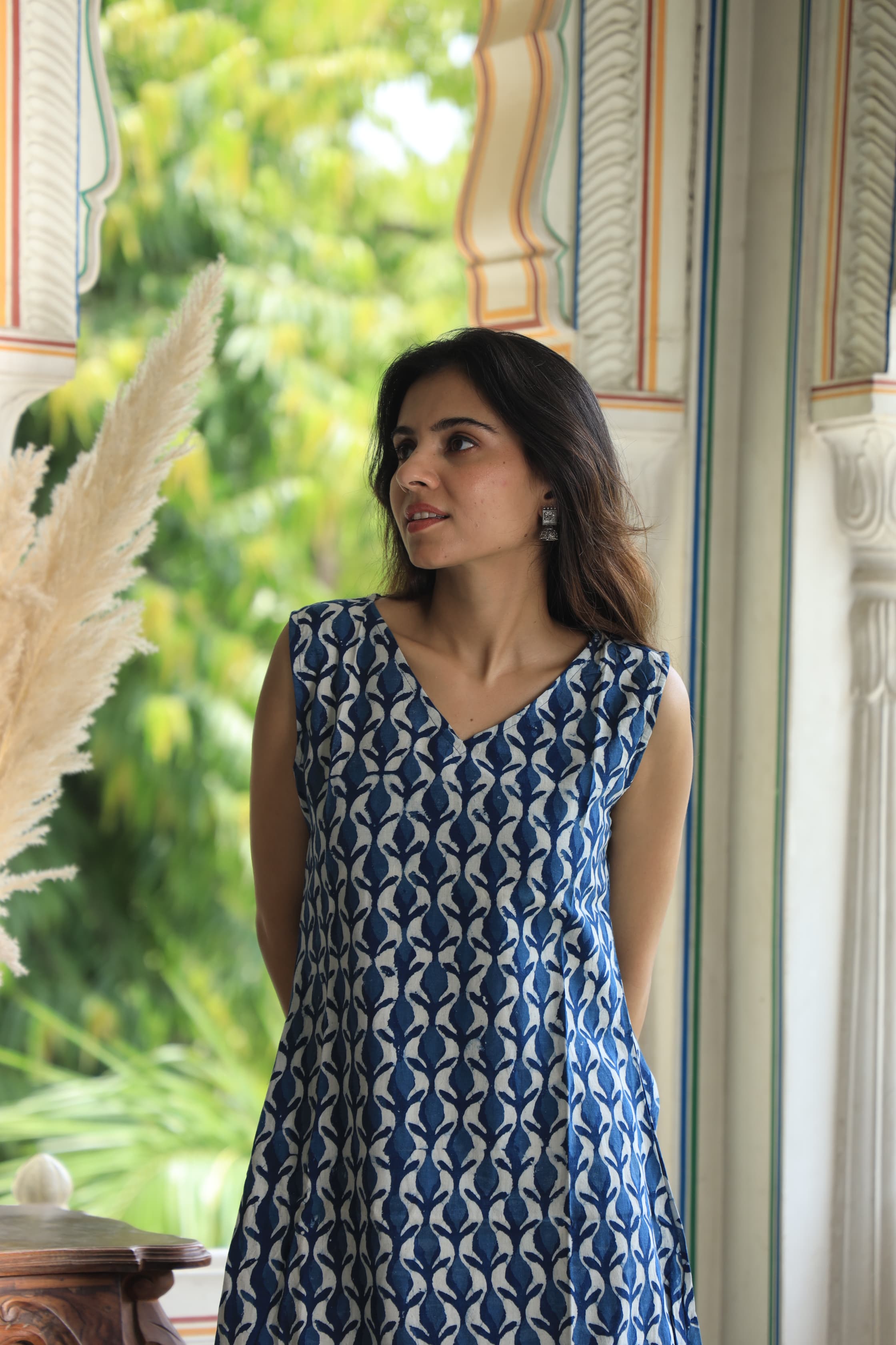 Indigo Block Printed Cotton Short Aline Kurti
